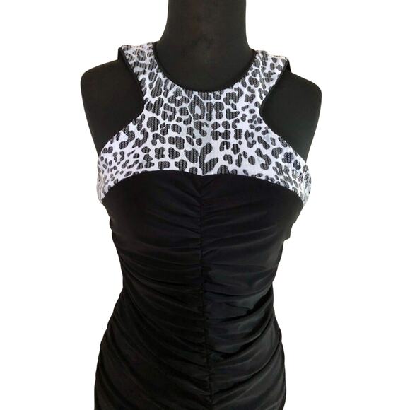 CACHE Animal Black Bodycon Sequin Ruched Evening Event Dress Stretch NWT $198 - Picture 4 of 9